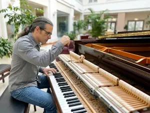 Grand piano action regulation in Albuquerque.